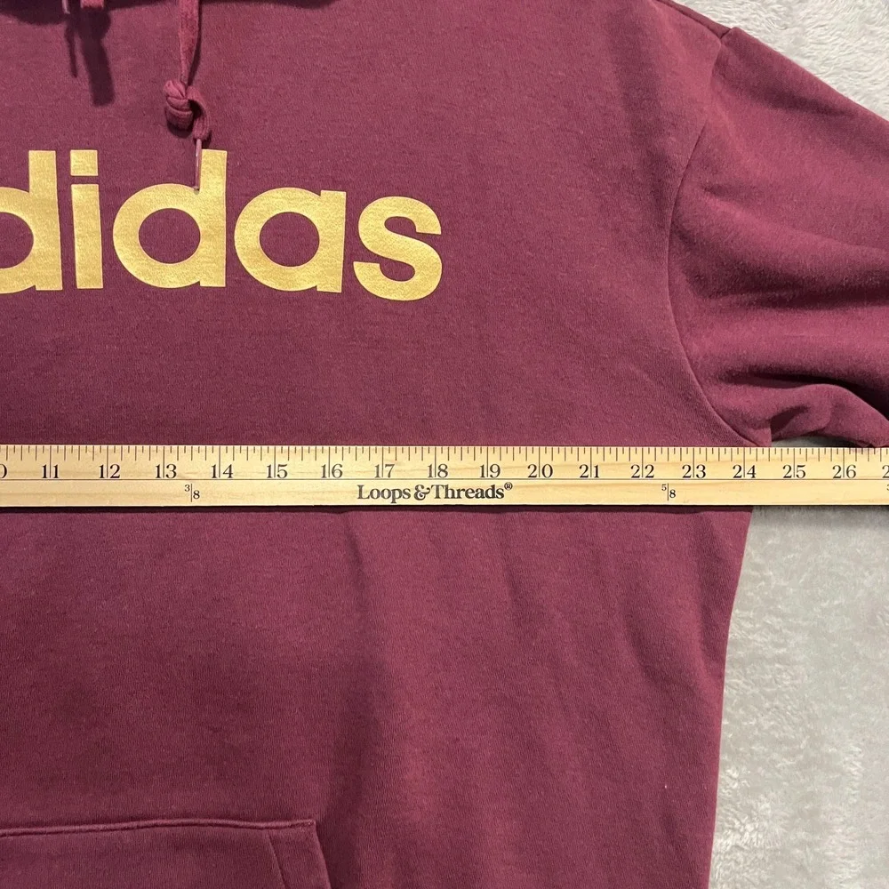 Adidas Hoodie Mens Medium Burgundy Yellow Graphic Logo Pullover Sweatshirt